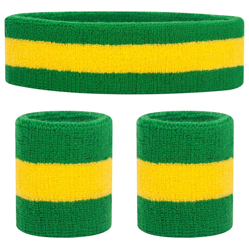 ONUPGO Sweatband Set Sports Headband Wrist Striped Sweatbands Terry Cloth Wristband Athletic Exercise Basketball Wrist Sweatband and Headbands Moisture Wicking Sweat Absorbing Head Band - Image 1